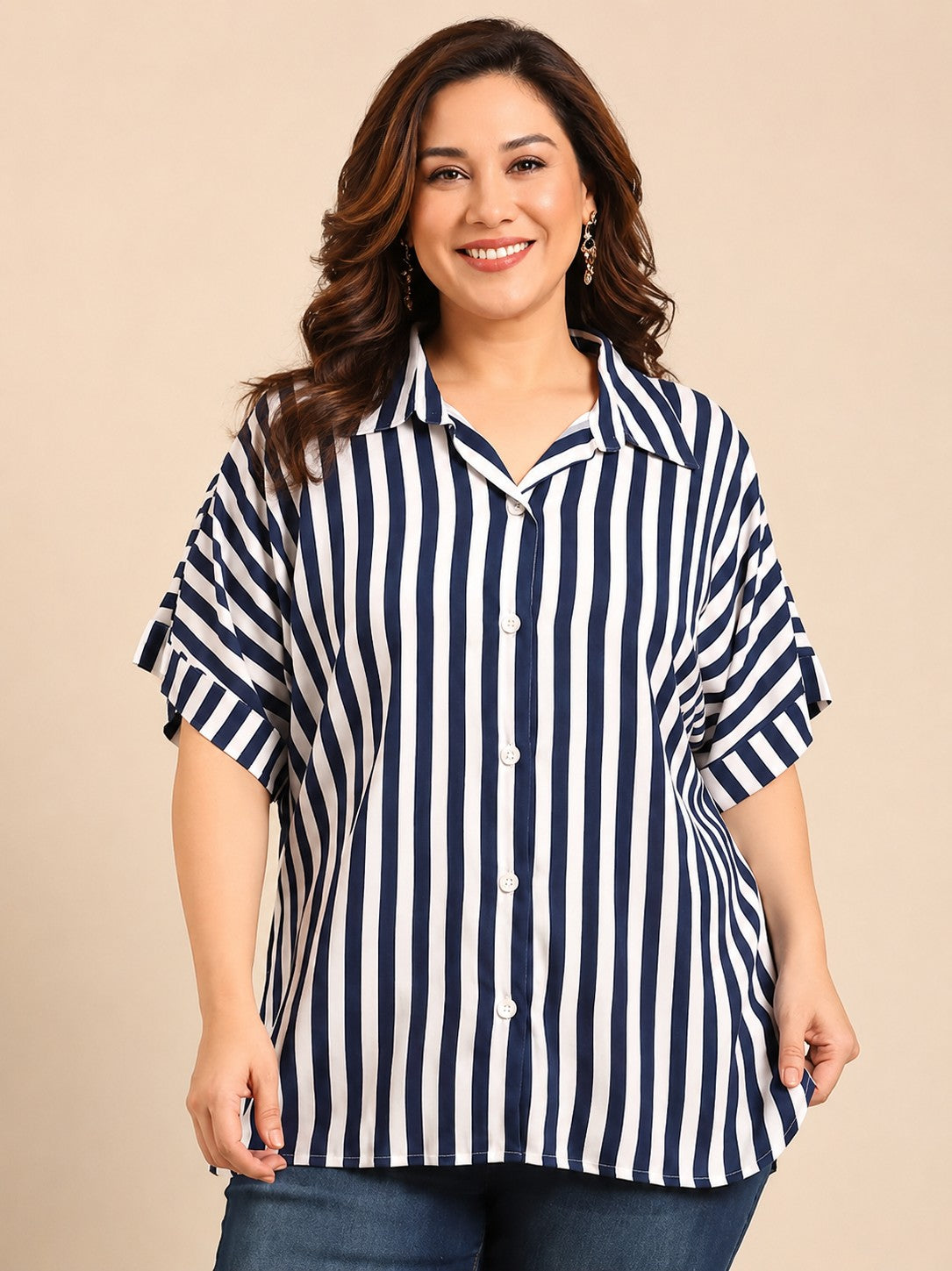 Navy Striped Drop Shoulder Shirt