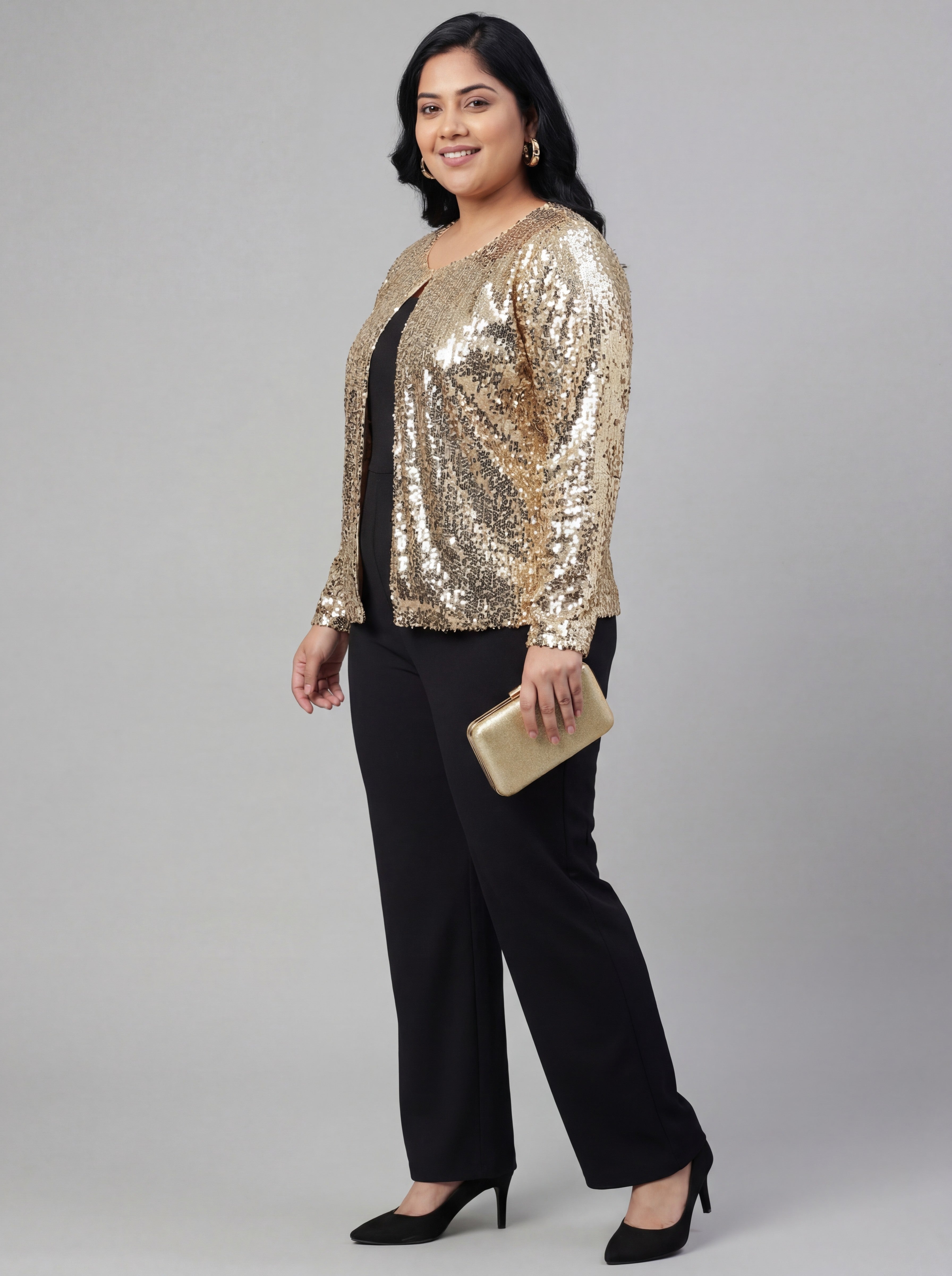 Gold Sequin Jacket with Button