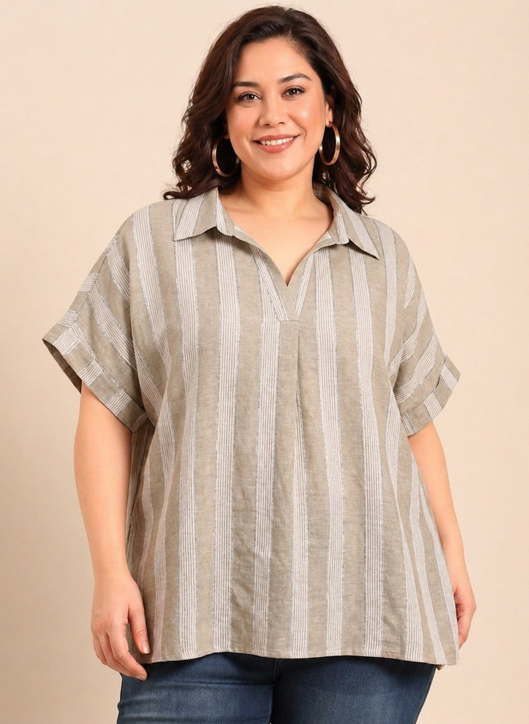 Collar Neck Drop Shoulder Top