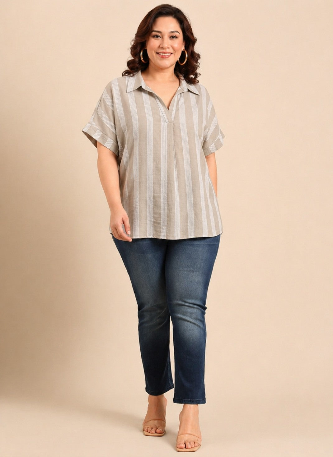 Collar Neck Drop Shoulder Top