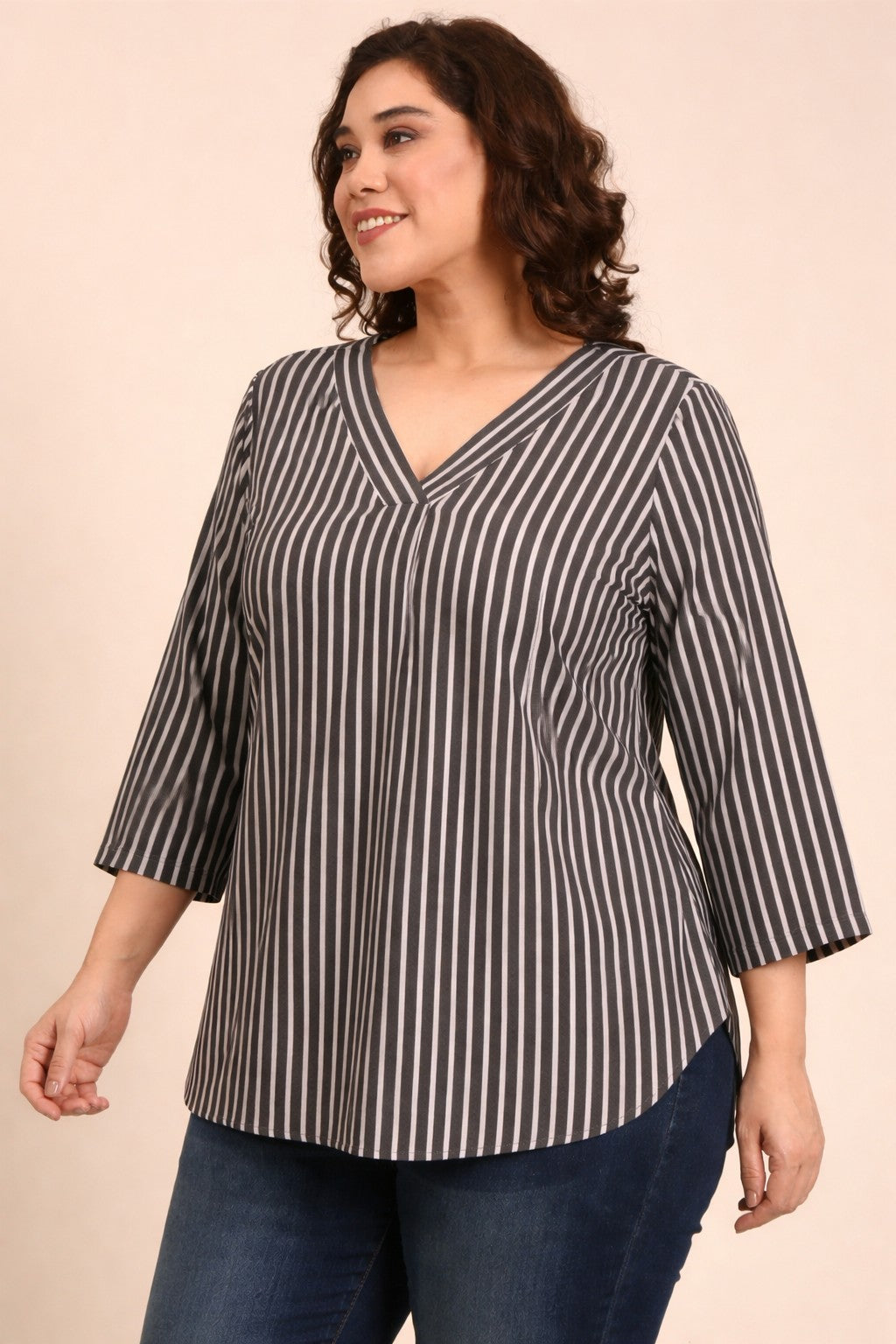 Olive Stripe V-Neck Top
