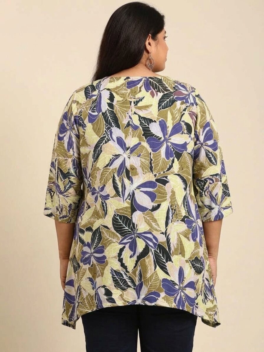 Blue and Olive Floral Fishcut Tunic