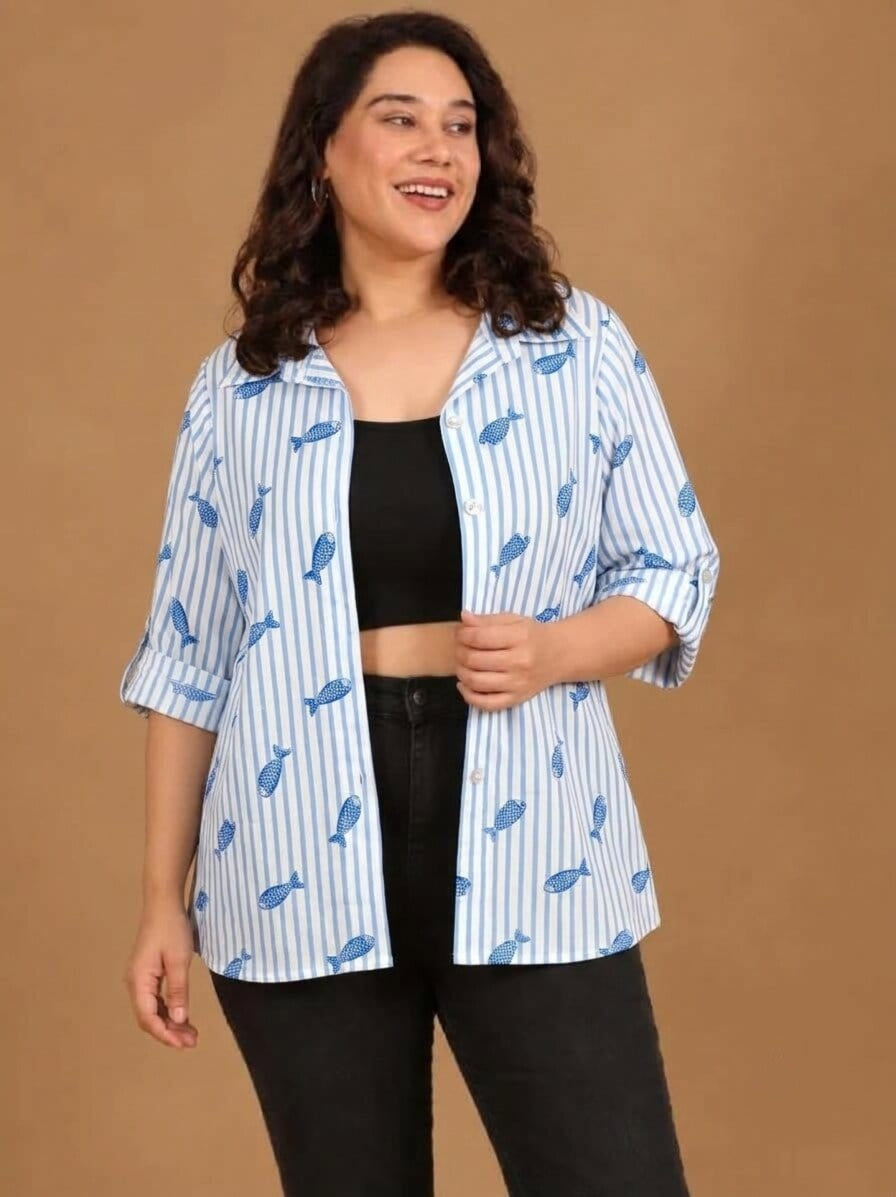 Cotton Blue & White Striped Shirt