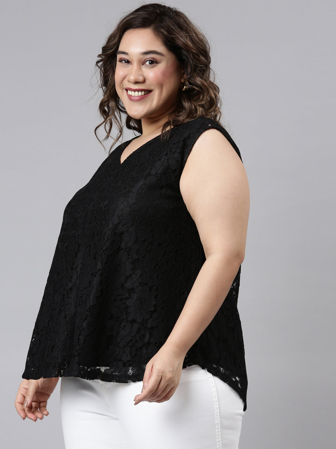 Black Lace Sleeveless Top