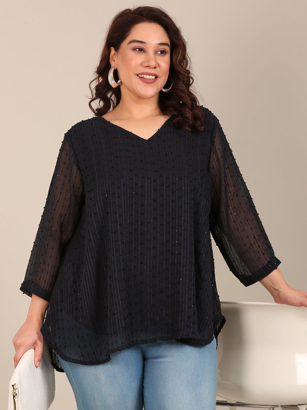 Navy Embroidered Top
