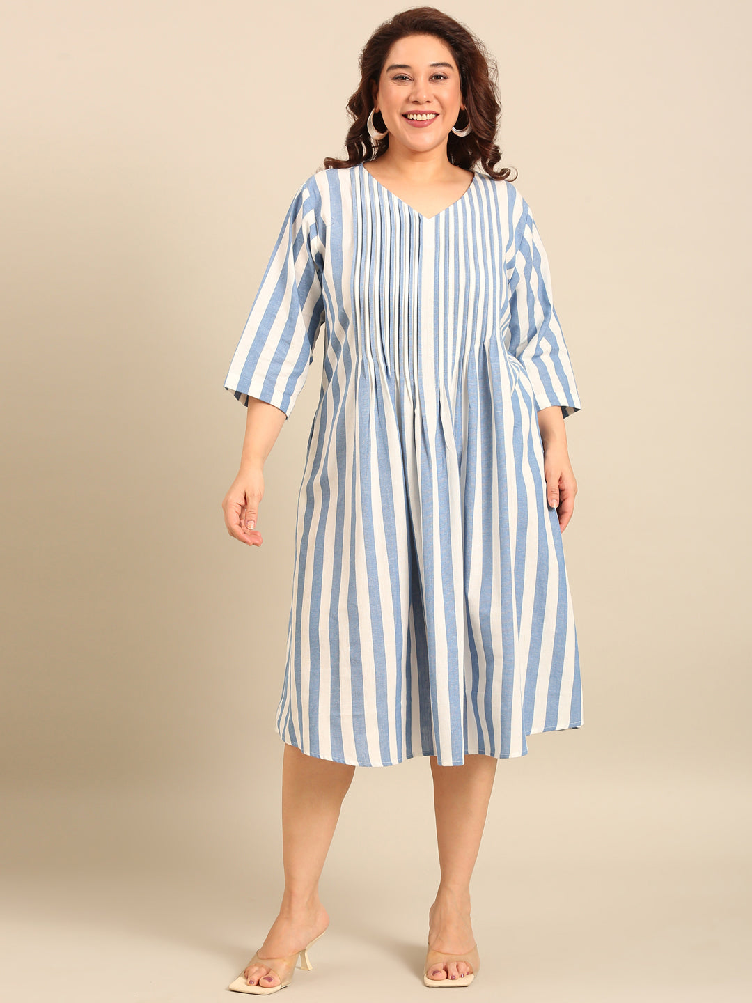 Cotton Stripe Pintuck Dress