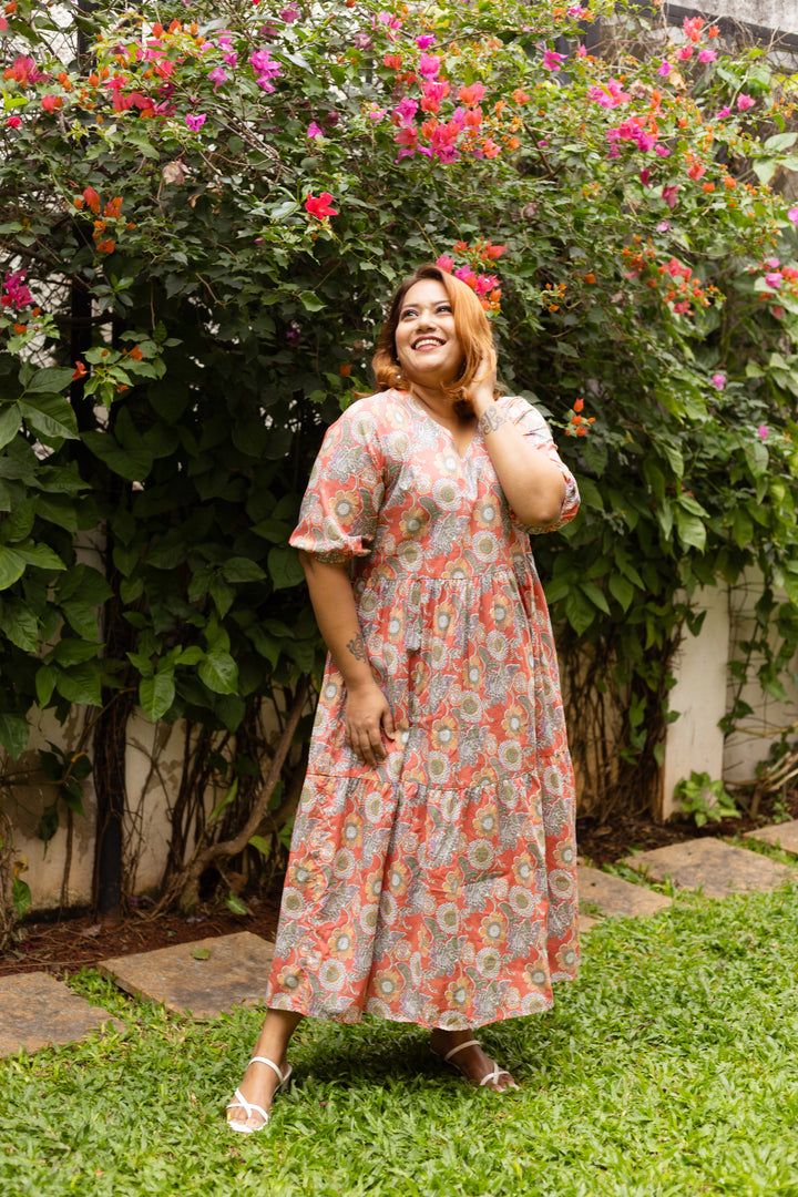 Rust Floral Printed Dress