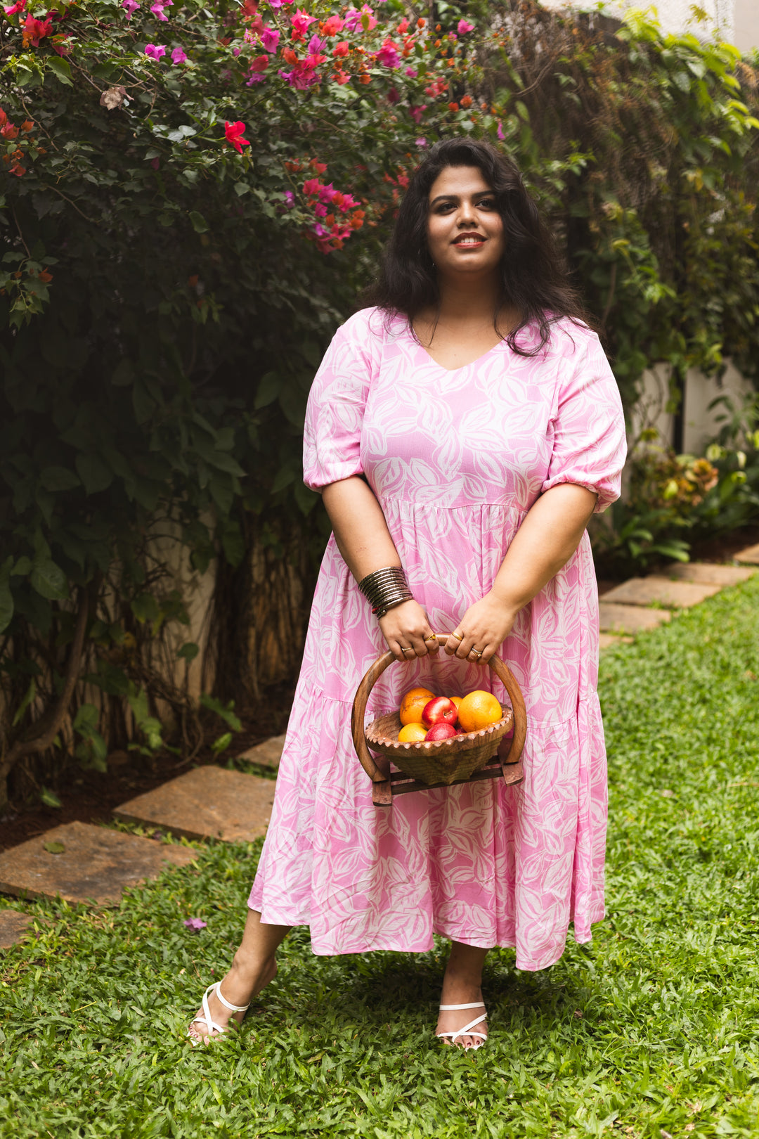 Pink Leaf Printed Dress