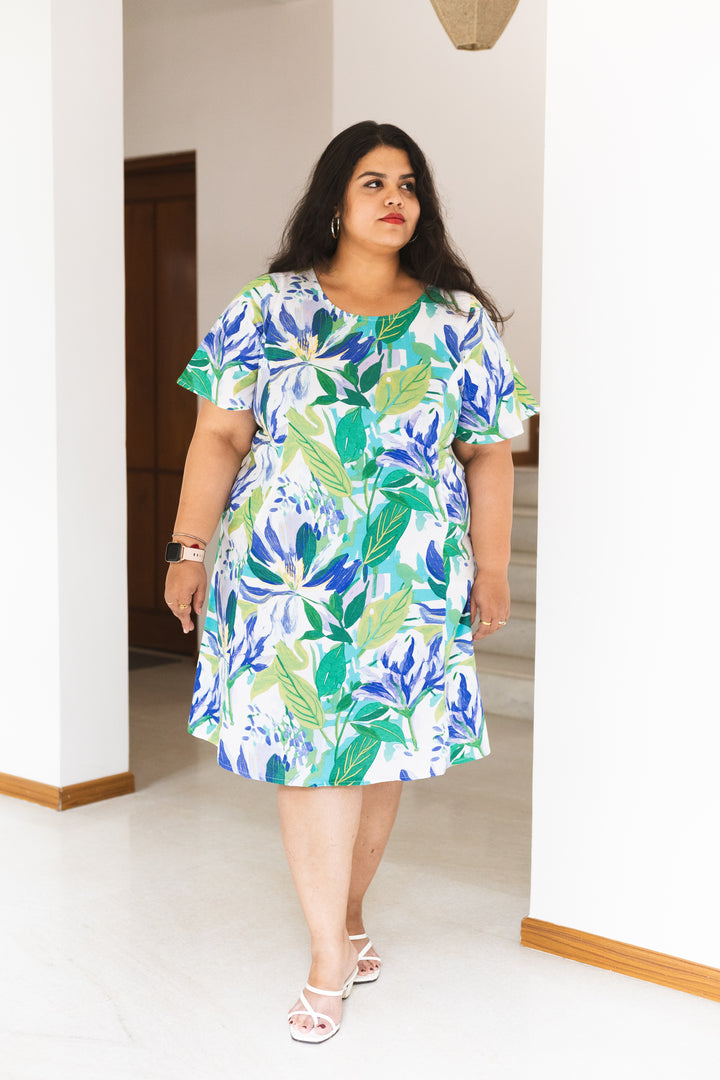 Tropical Print A-Line Dress