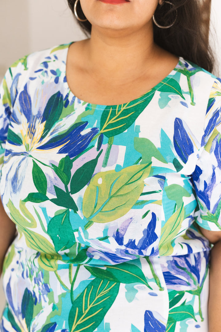 Tropical Print A-Line Dress