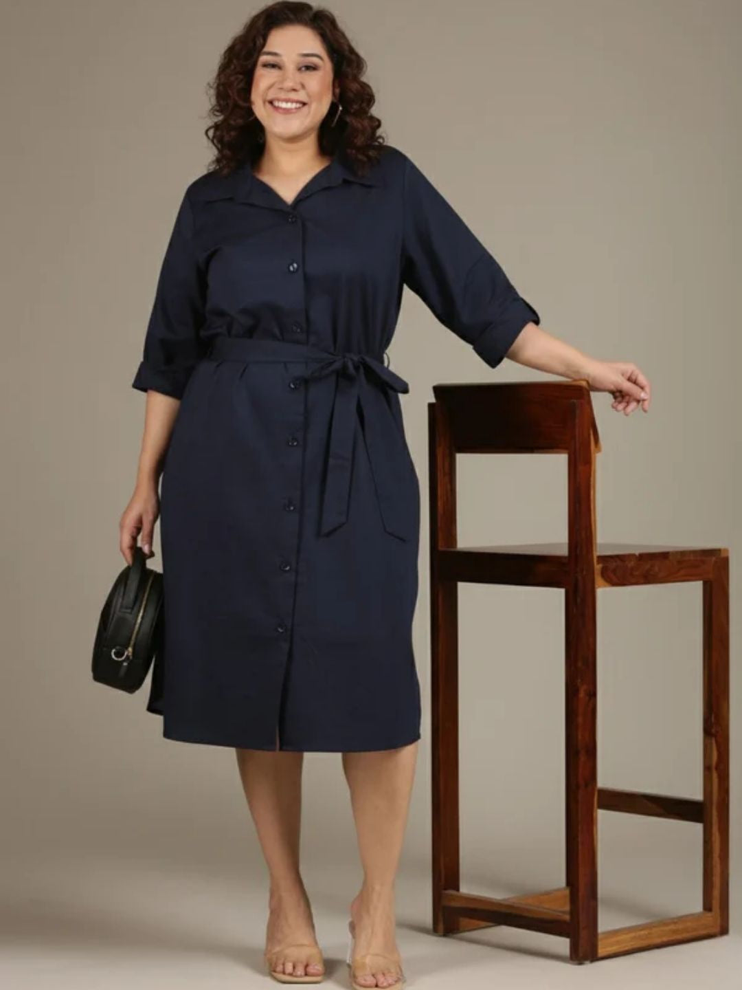 Navy Cotton Shirt Dress