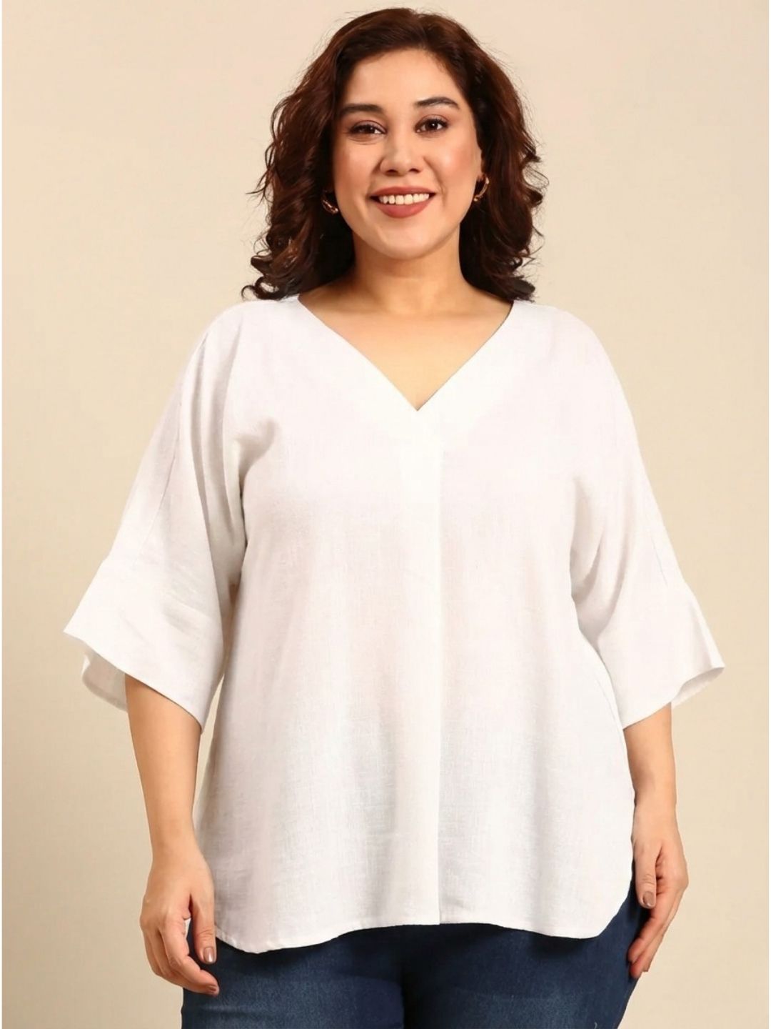 White V-Neck Drop Shoulder Top