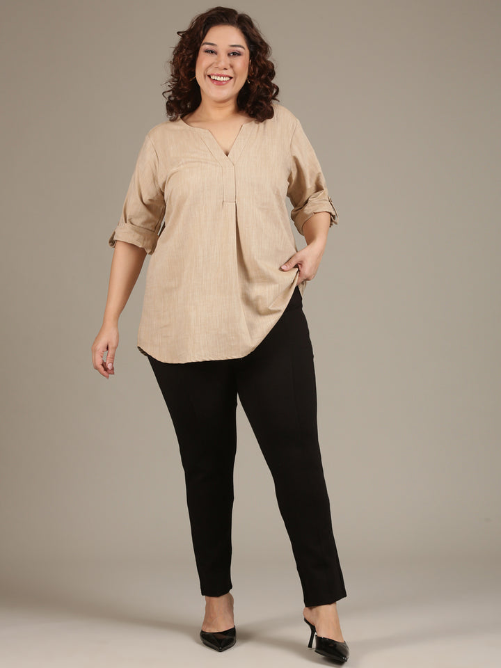 Beige V-Neck Top