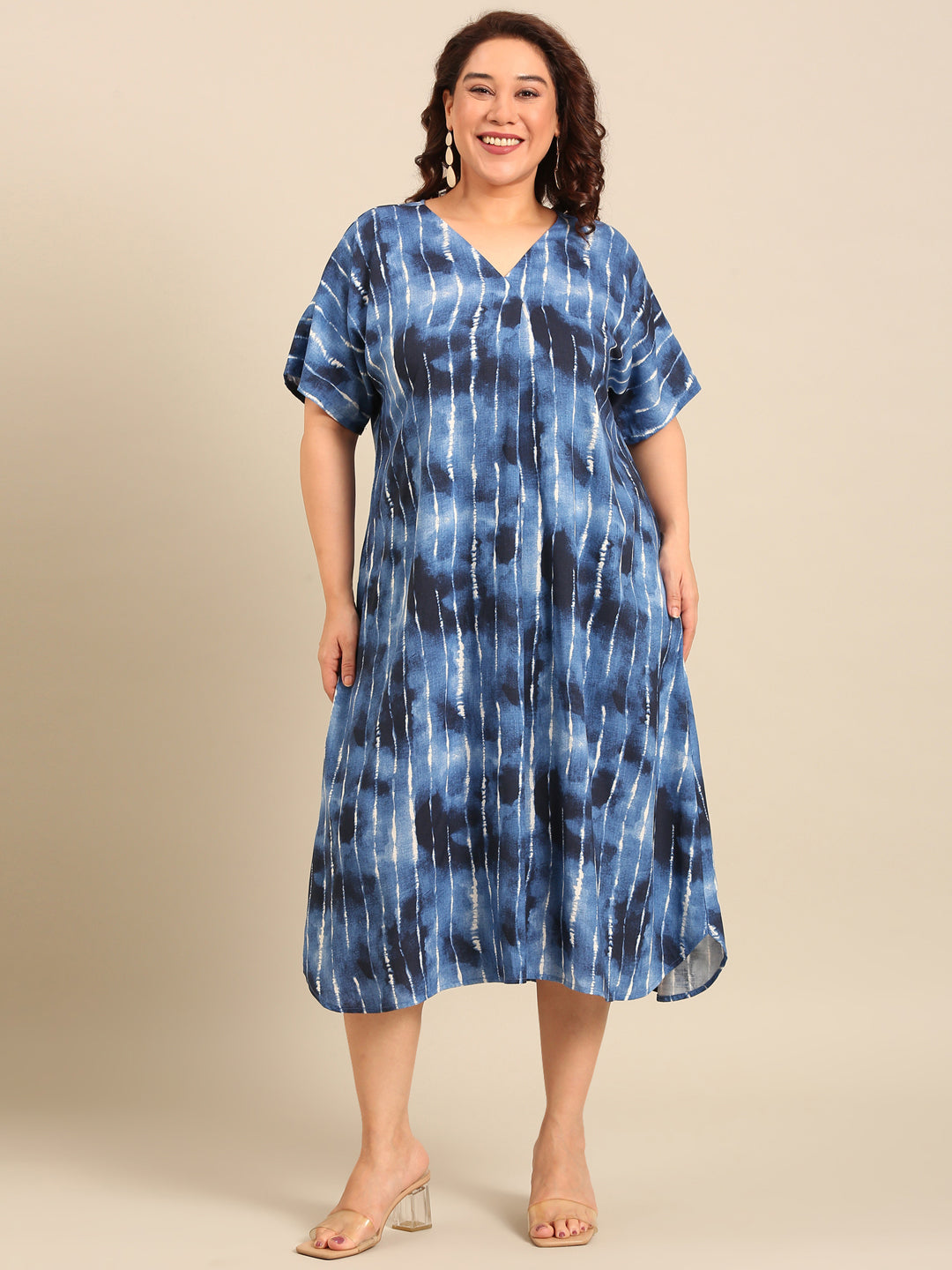 Indigo Printed A-Line Midi Dress