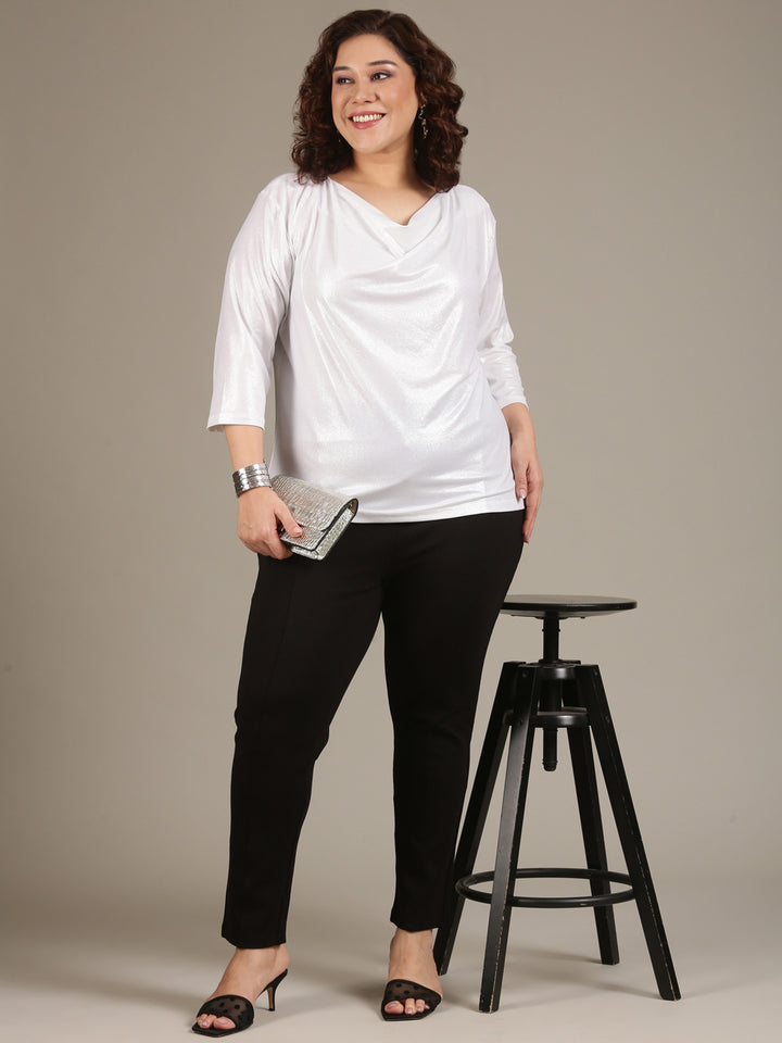 White Shimmer Cowl Neck Top