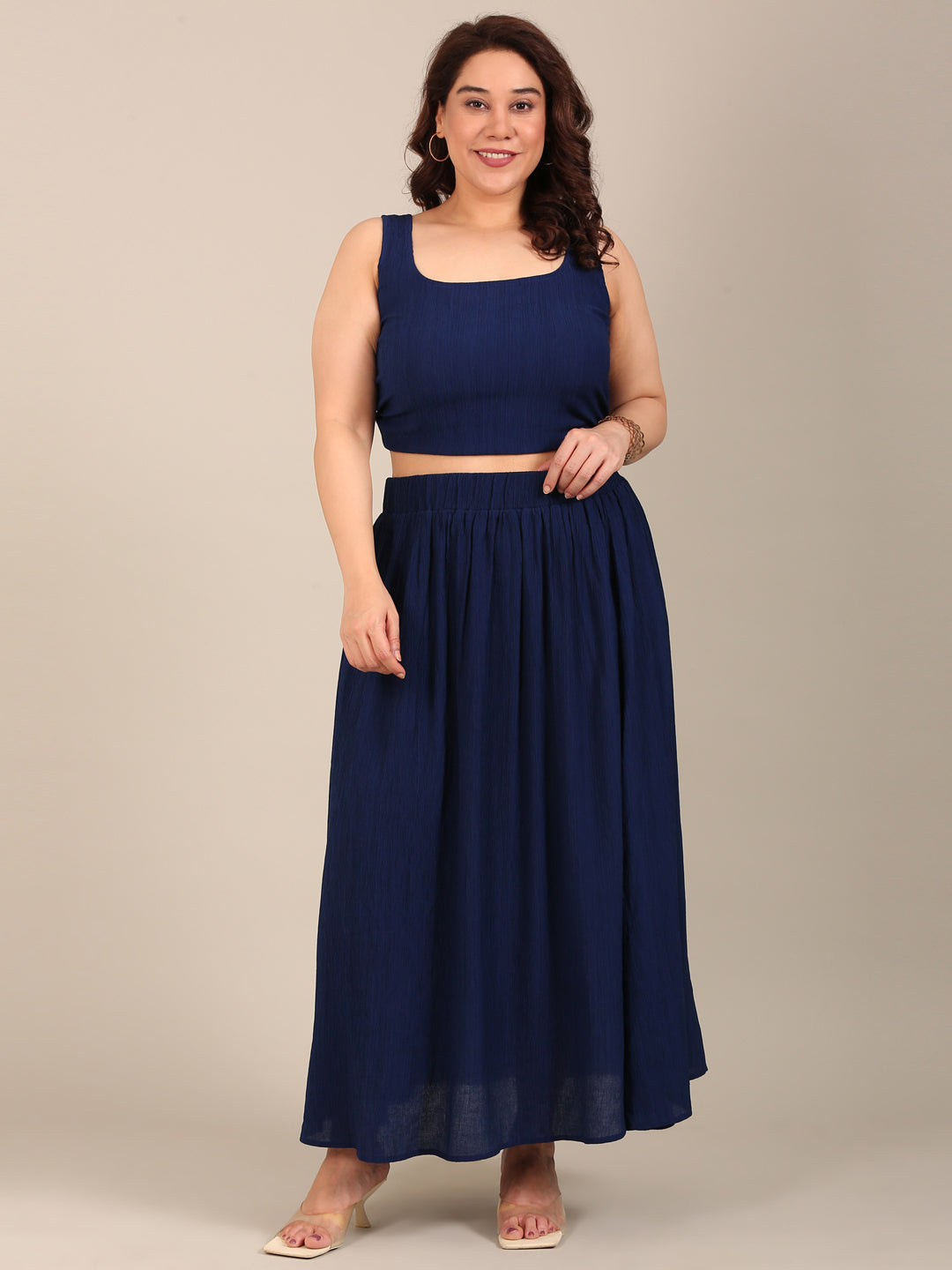 Navy Crepe Crop Top & Skirt Co-ord Set (2 Piece)