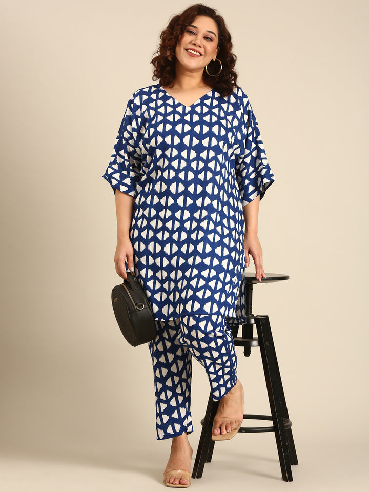 Blue Geometric Printed Co-Ord Set (2 Piece)
