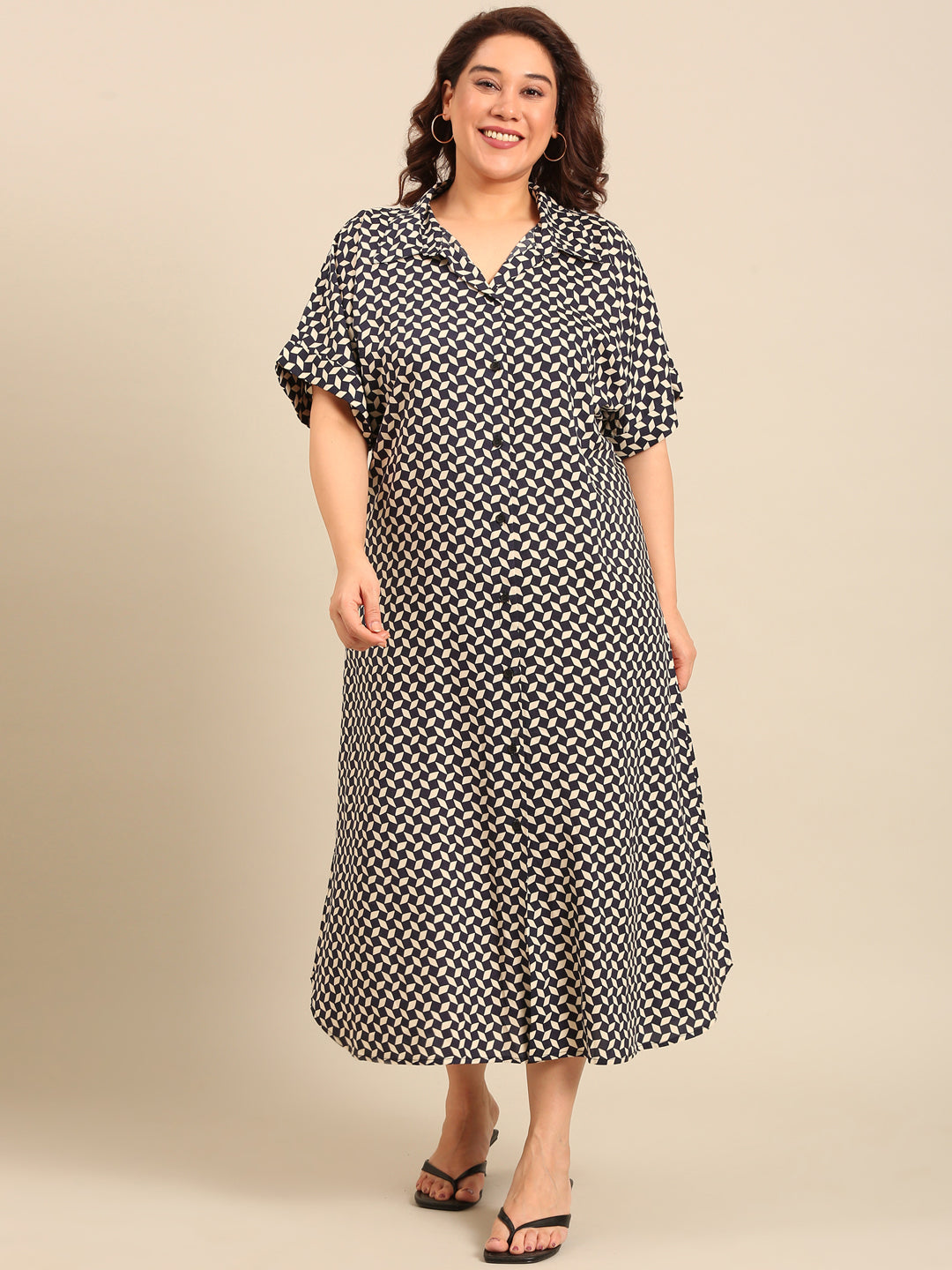 Printed Drop-Shoulder Shirt Dress