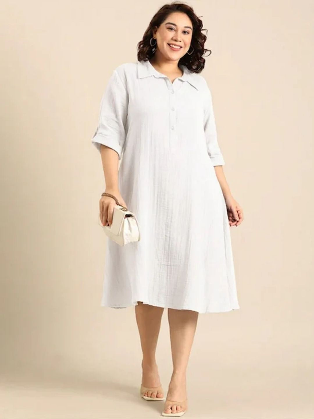 White Cotton A-Line Dress