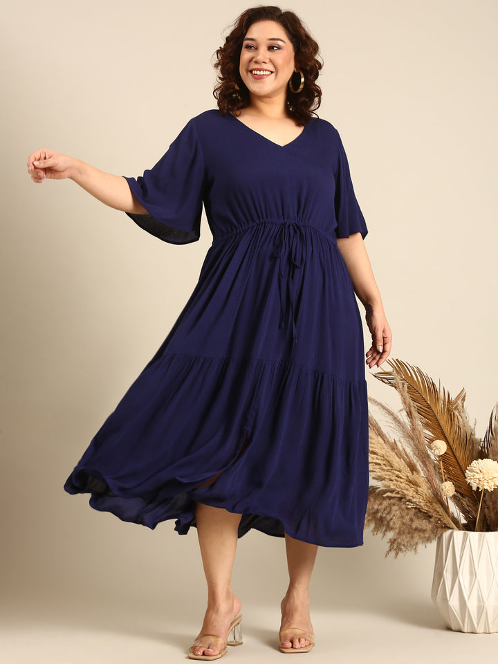 Solid Navy Tie-Up Dress