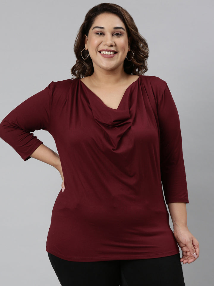 Maroon Viscose Cowl Neck Top