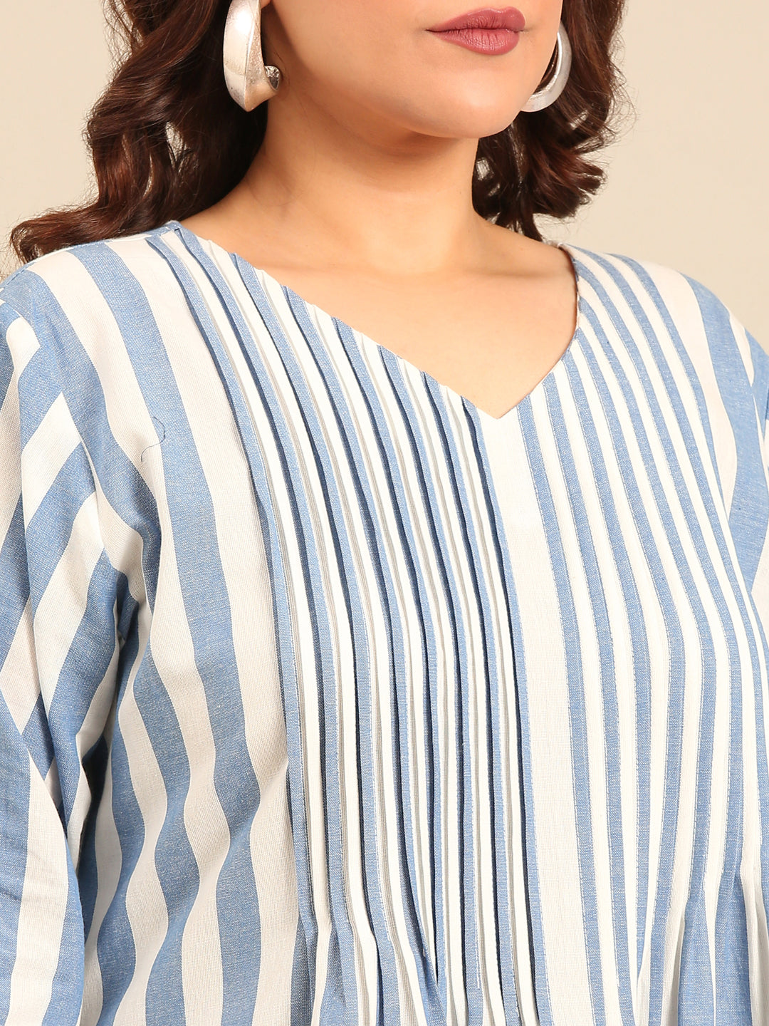 Cotton Stripe Pintuck Dress