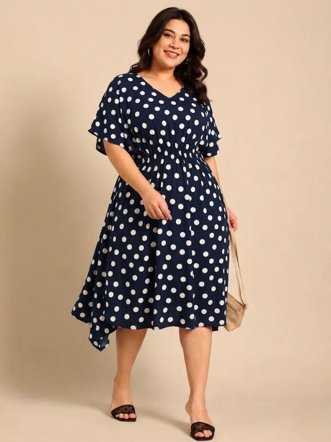 Navy-White Polka Smocking Dress