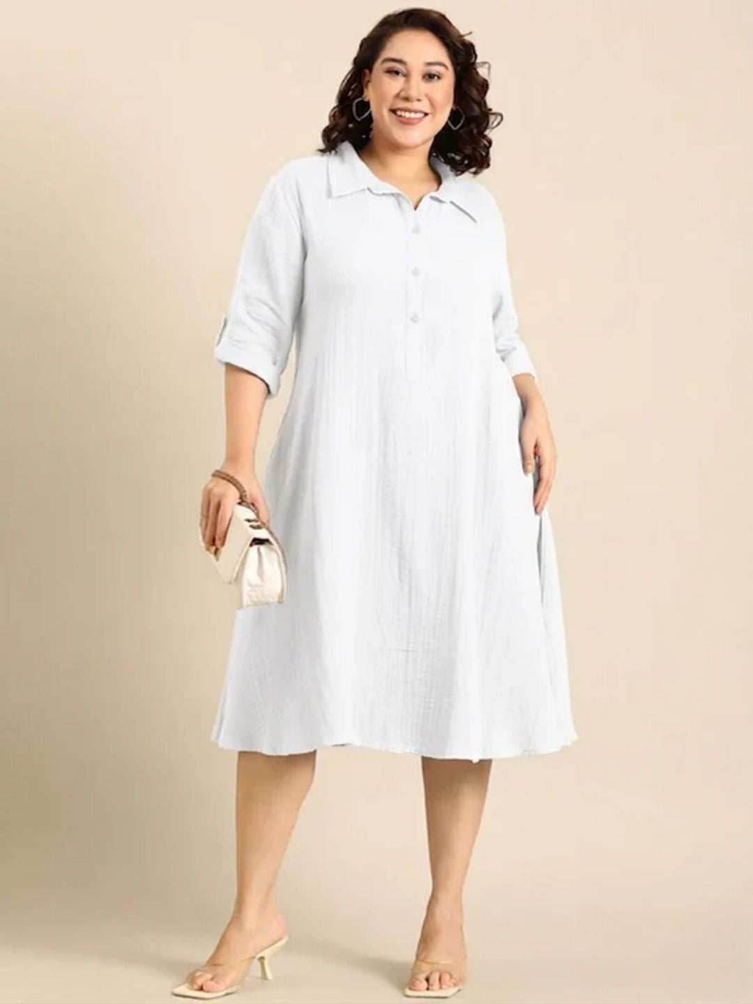 White Cotton A-Line Dress