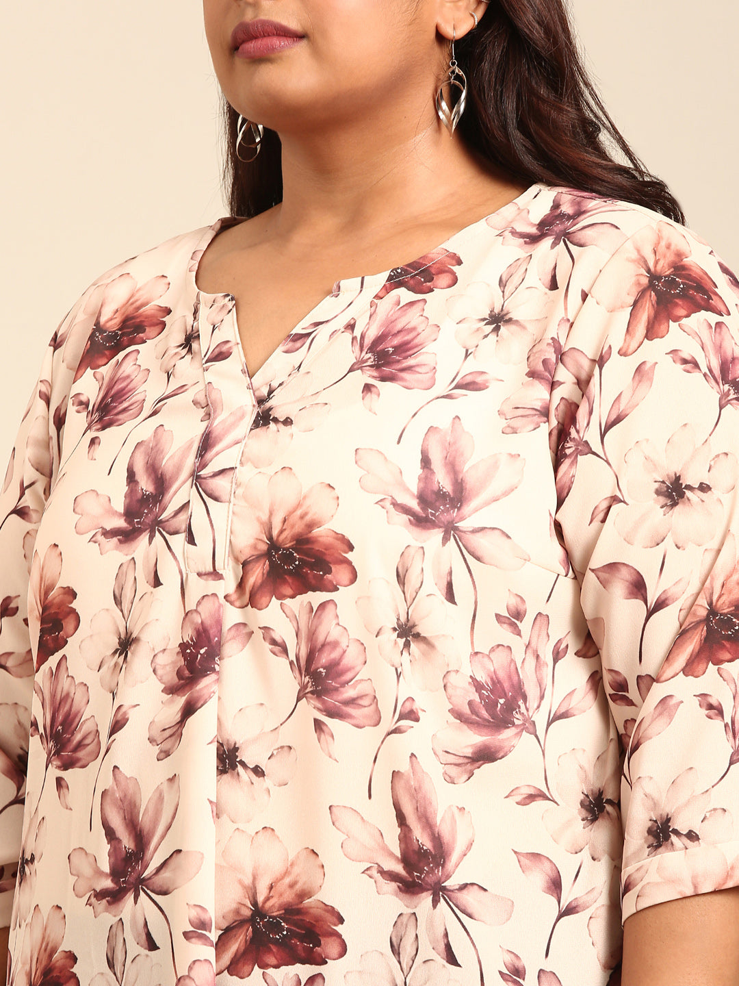 Brown Floral Fishcut Tunic