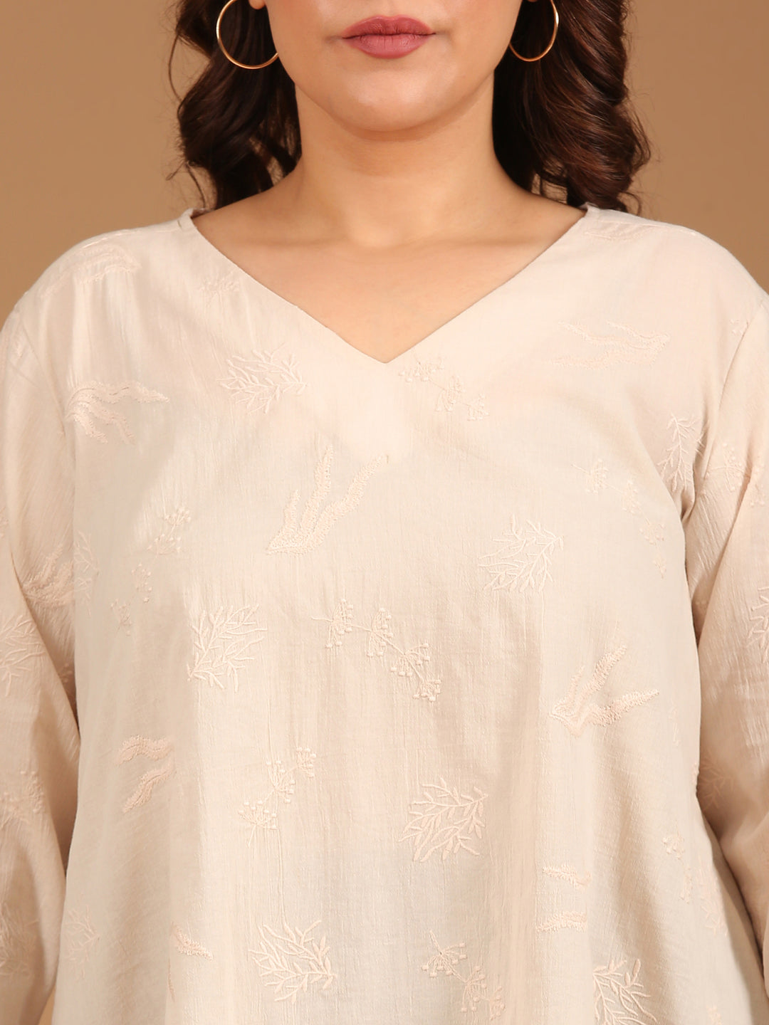 Beige Embroidered Top
