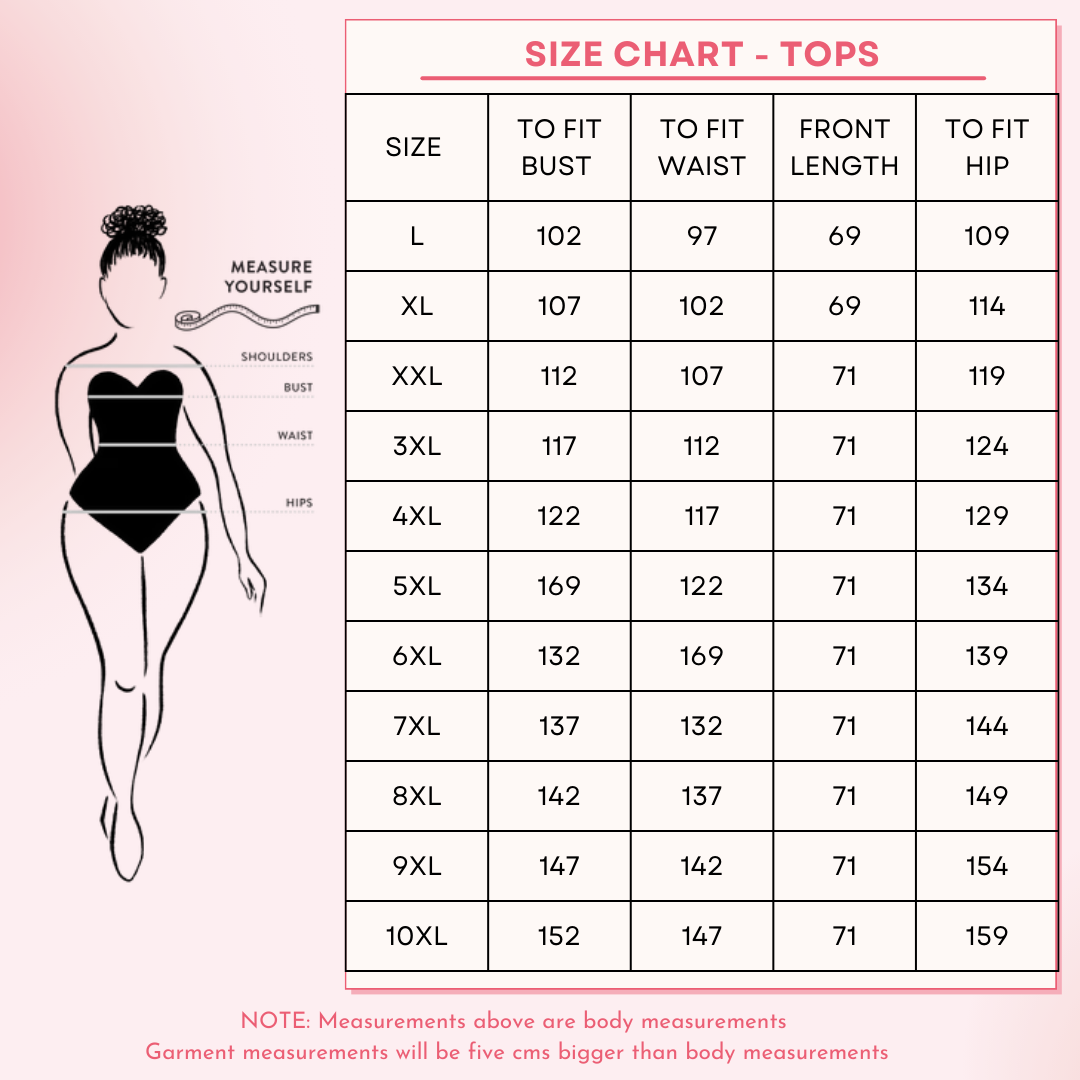 Size chart for tops