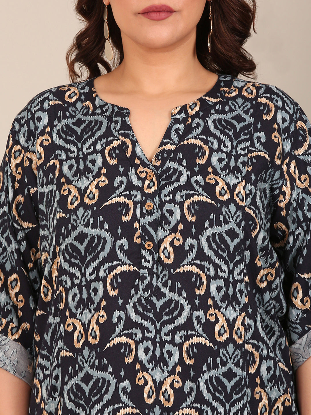 Navy Ikkat Printed Tunic