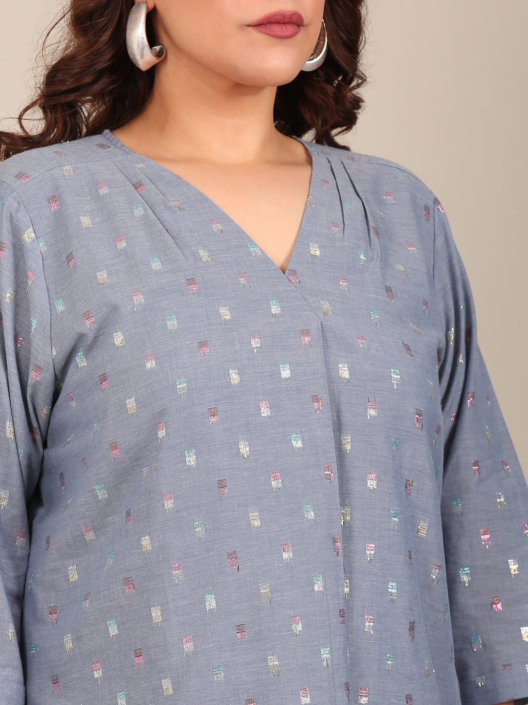 Multi-Color Dobby V-Neck Top