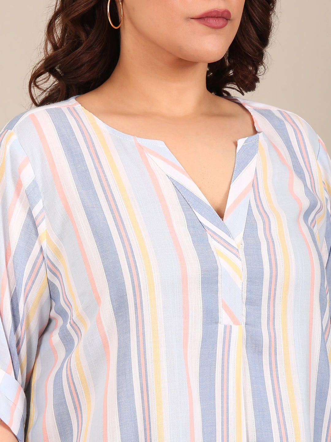 Multi Striped Front Pleat Top