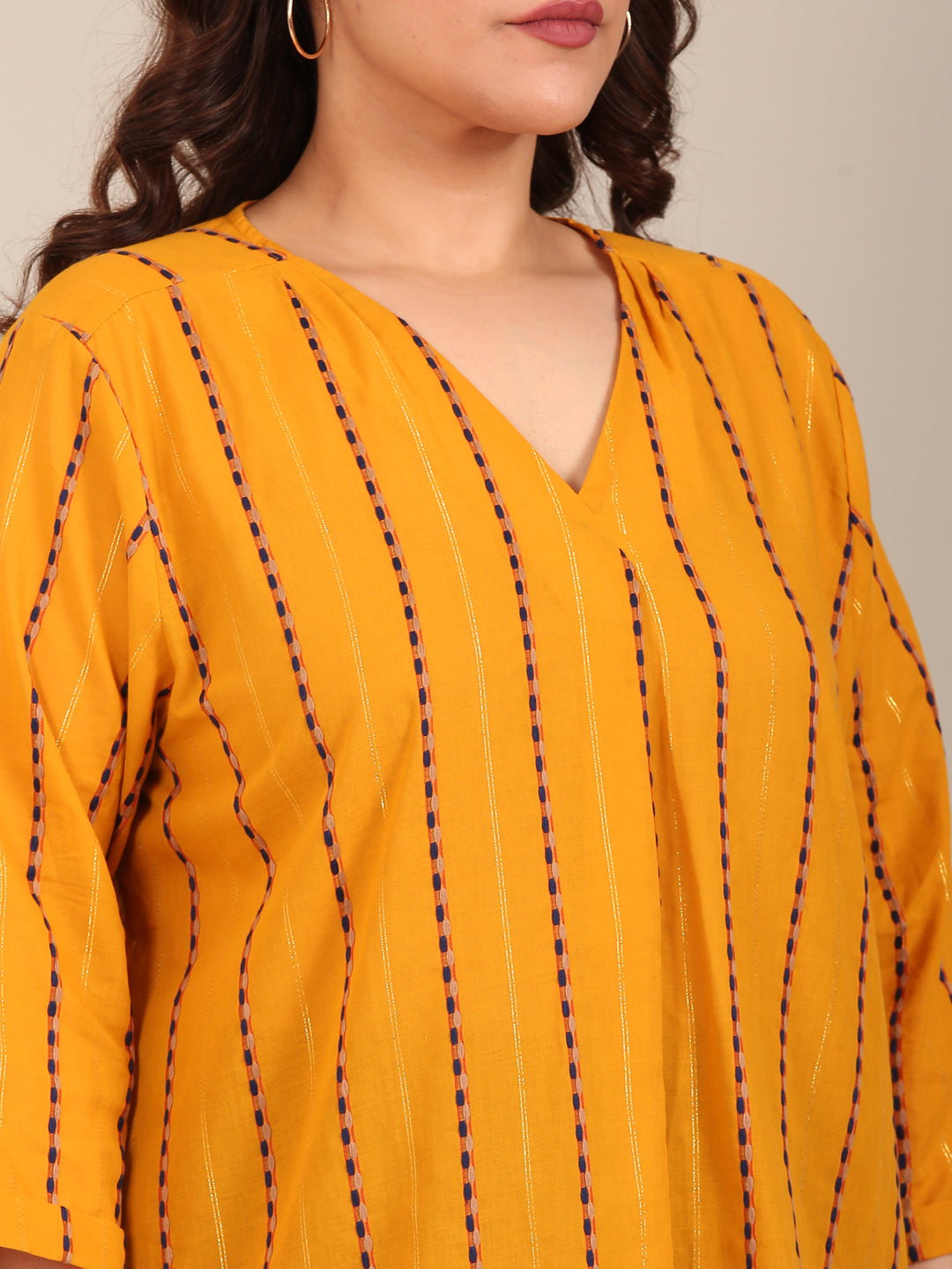 Mustard Striped V-Neck Top