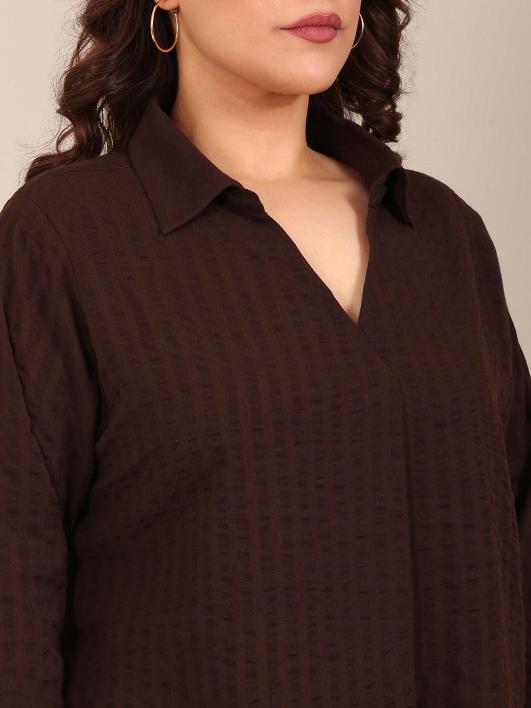 Brown Textured Collar Top