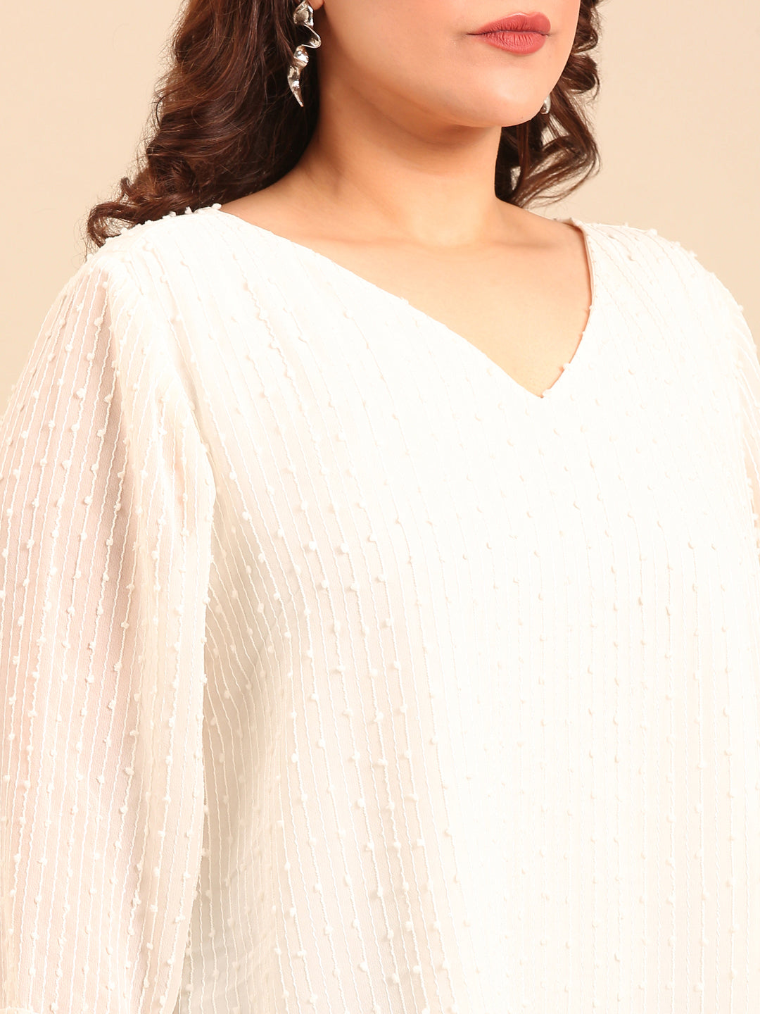 White Embroidered V-Neck Top