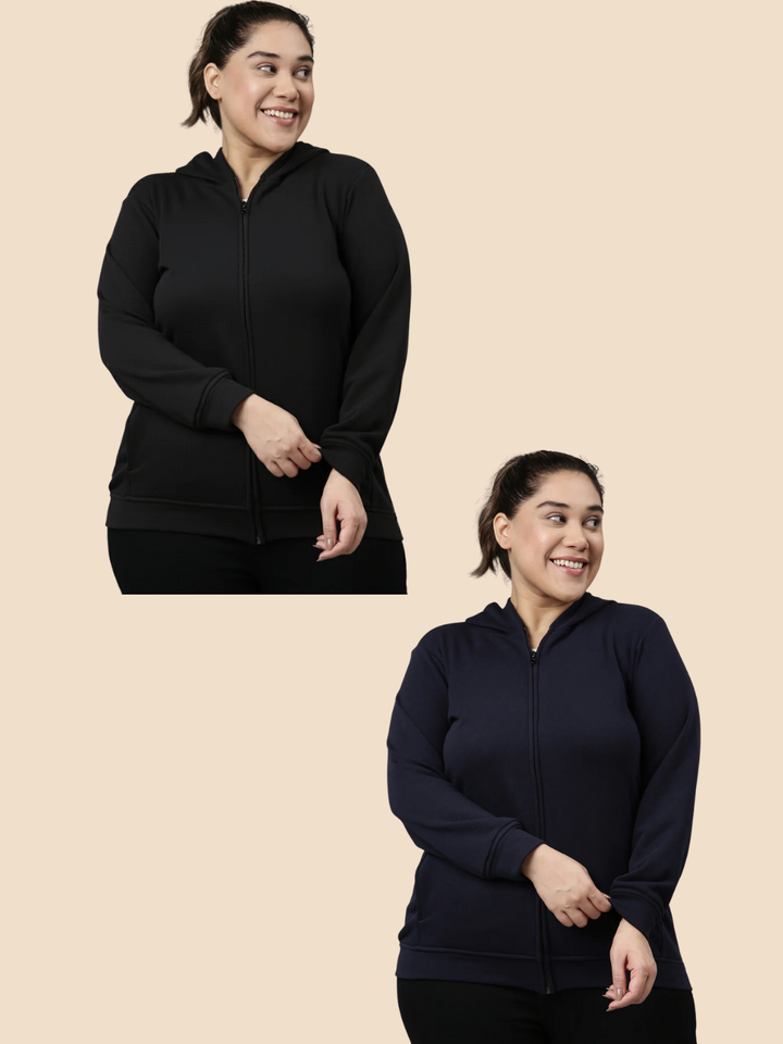 Solid Hoodie Jacket Combo- Pack of 2