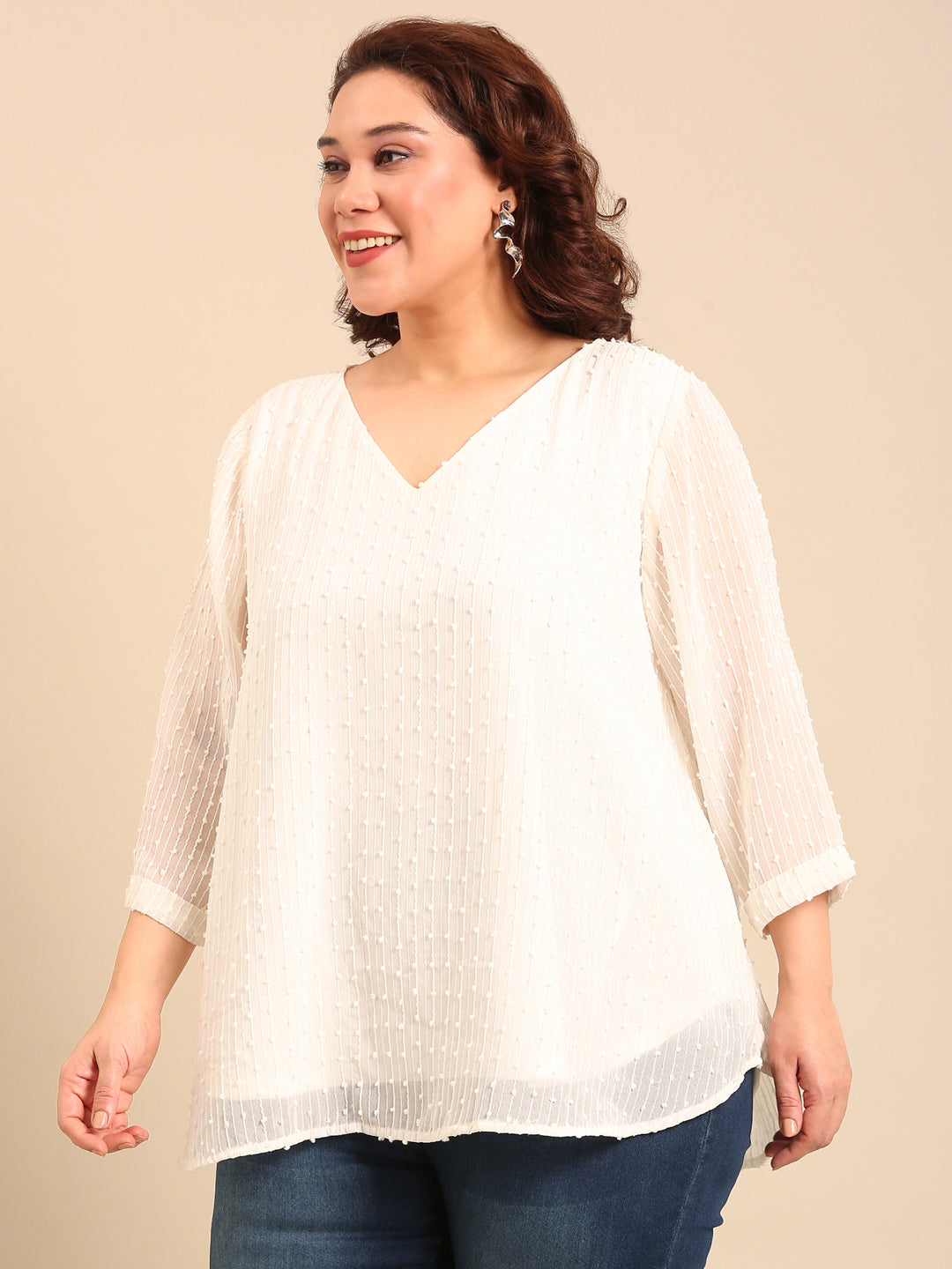 White Embroidered V-Neck Top