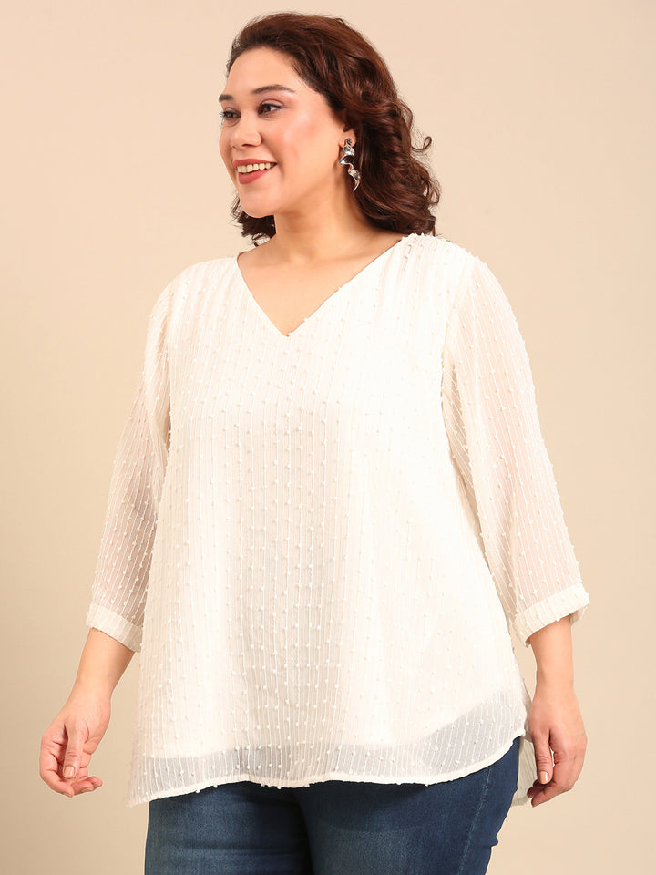 White Embroidered V-Neck Top