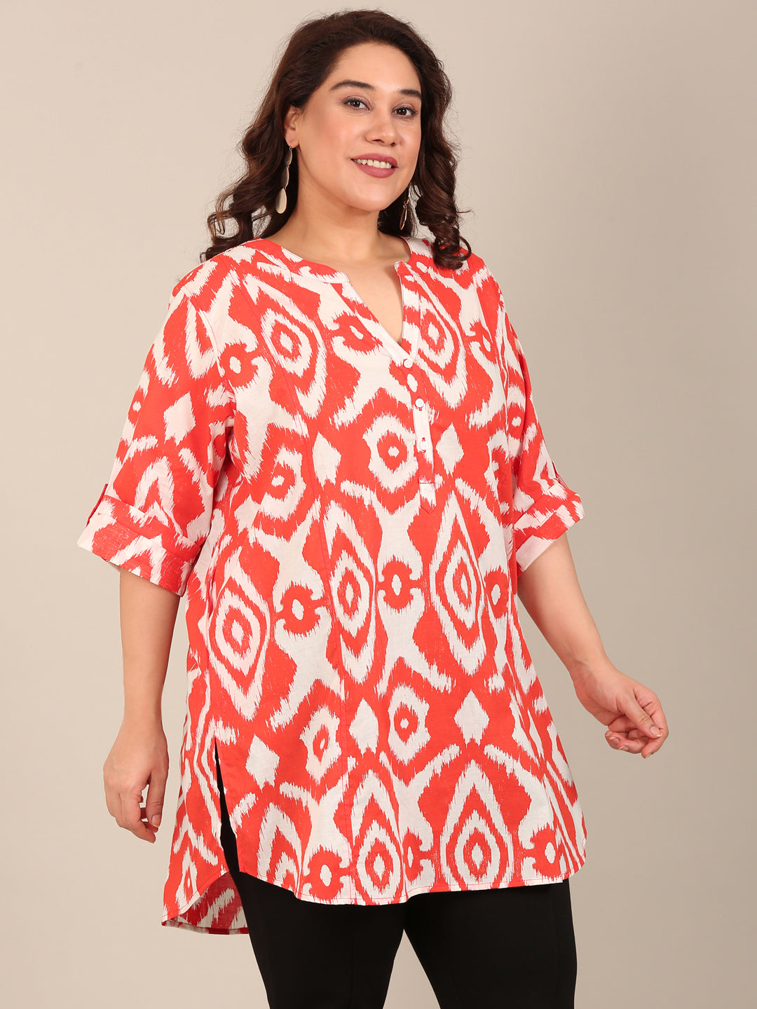 Orange Ikkat Printed Tunic