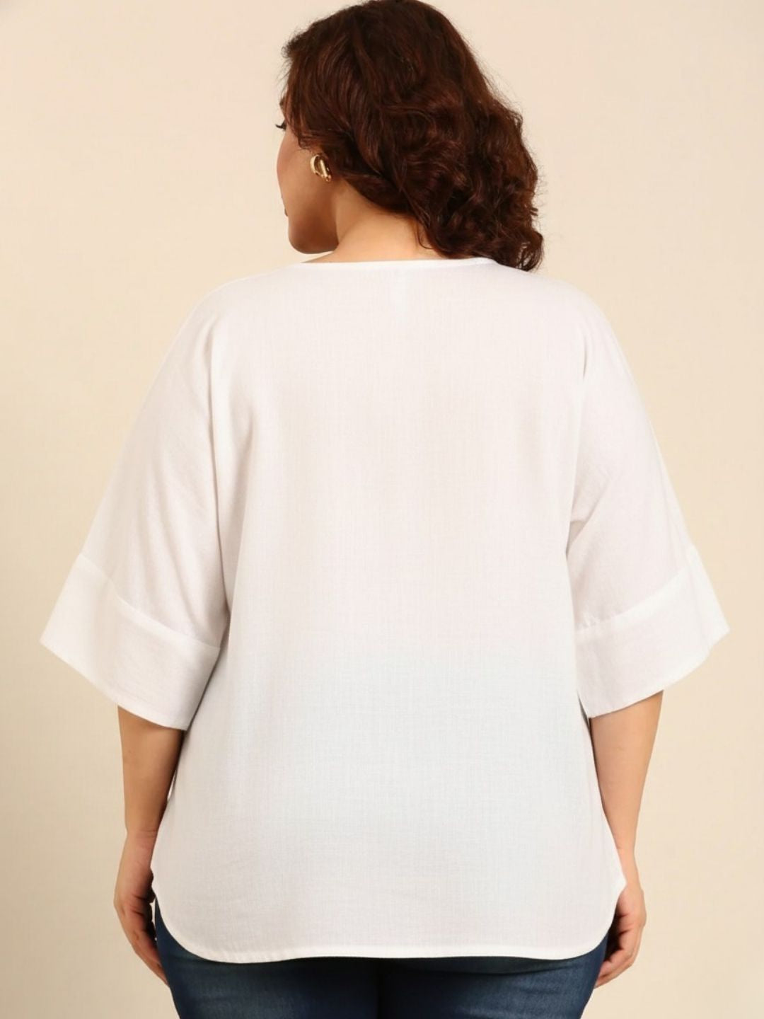 White V-Neck Drop Shoulder Top