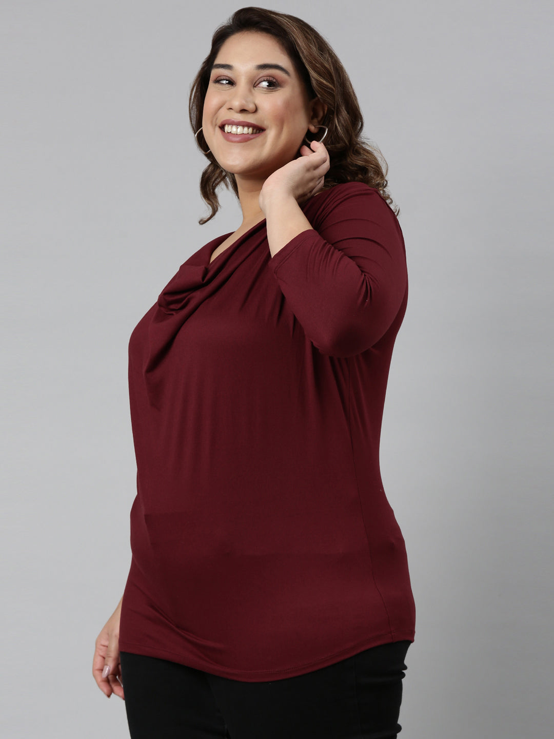 Maroon Viscose Cowl Neck Top