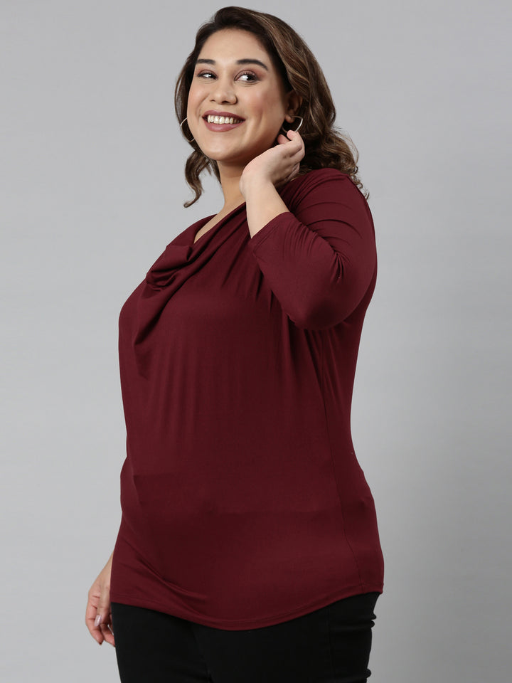 Maroon Viscose Cowl Neck Top