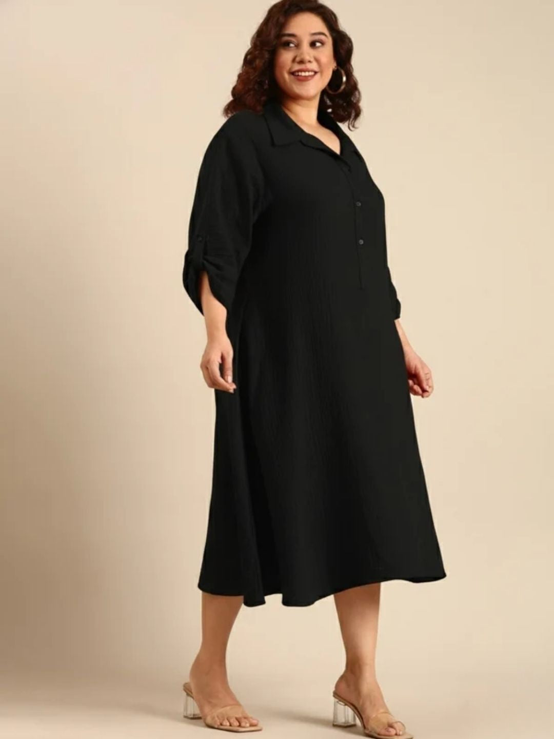 Black Cotton A-Line Dress