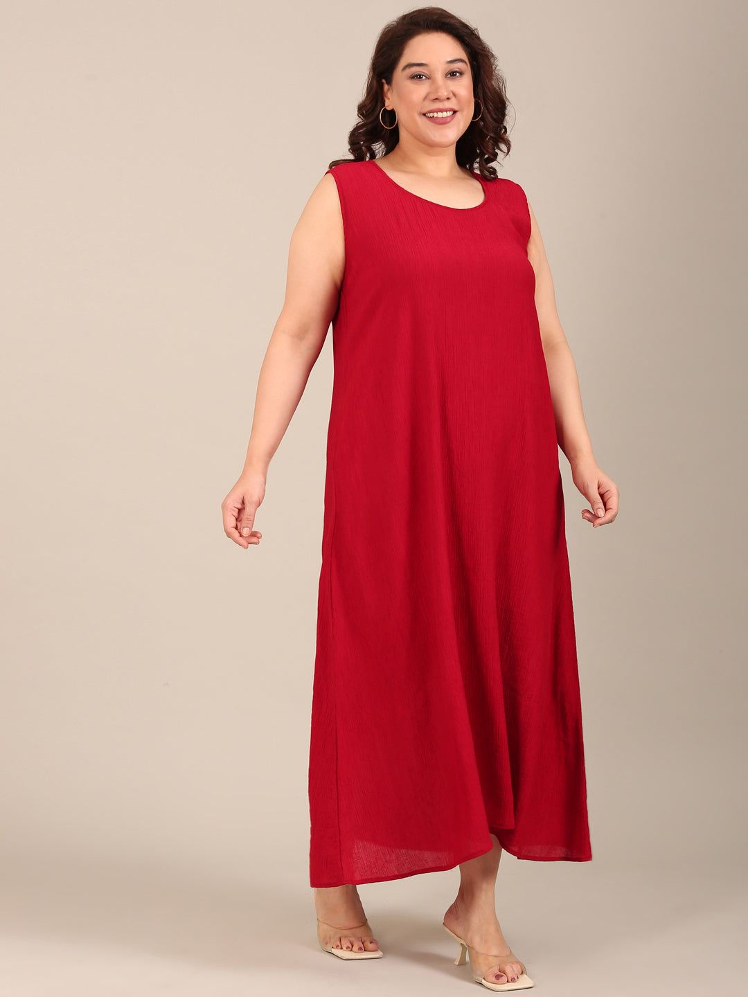 Red Crepe Sleeveless Maxi Dress