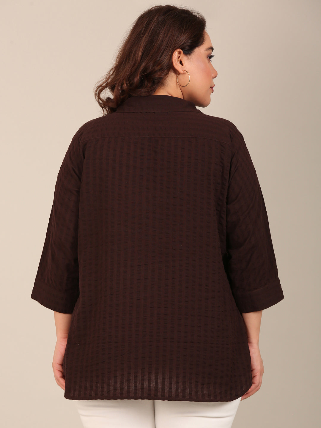 Brown Textured Collar Top