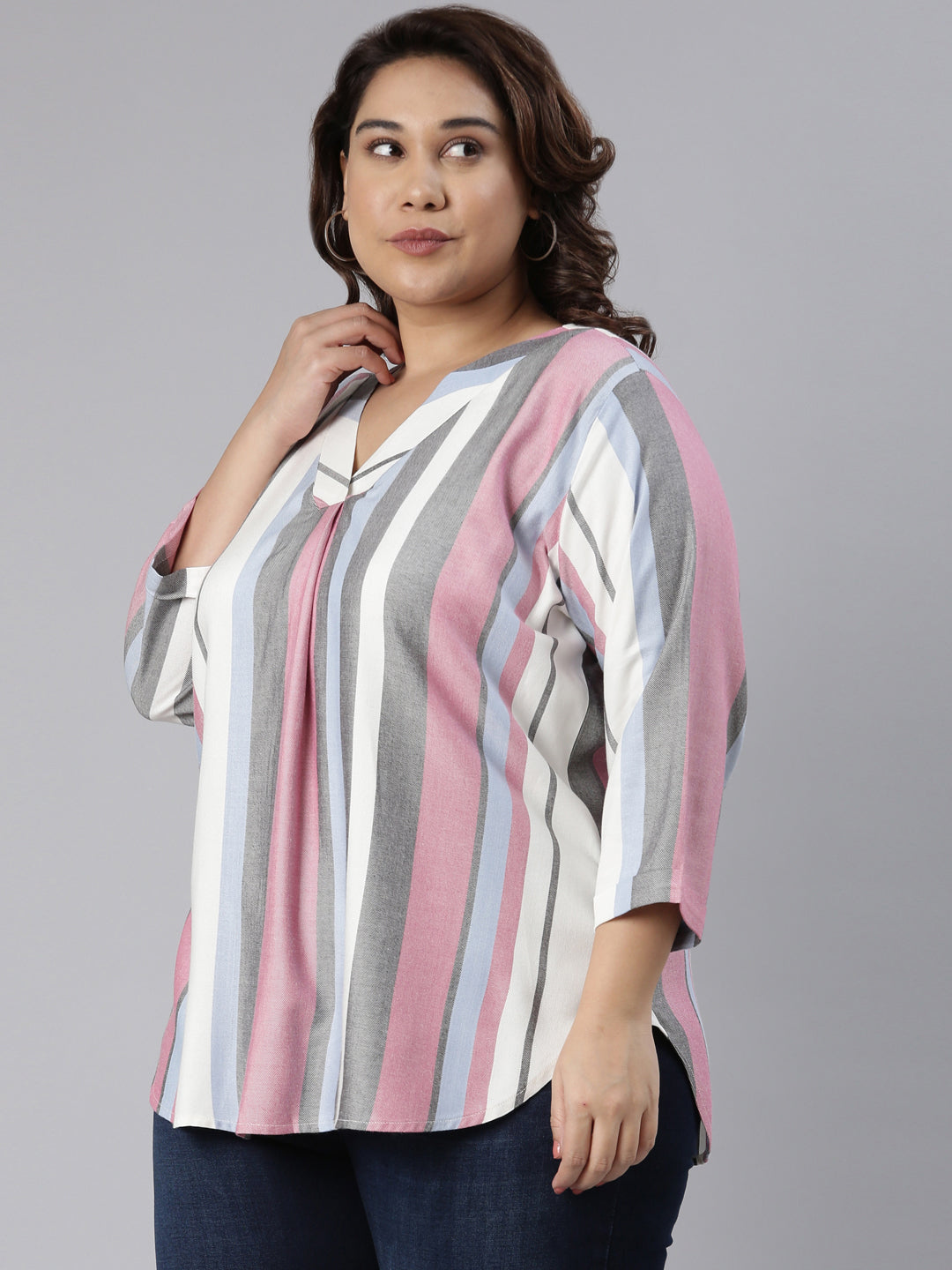 Multi Stripe V-Neck Top