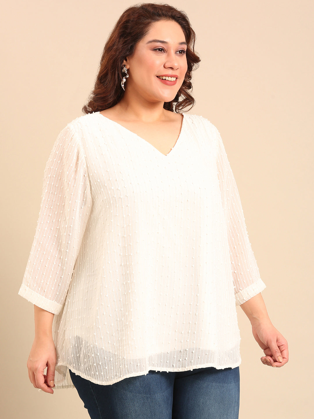 White Embroidered V-Neck Top