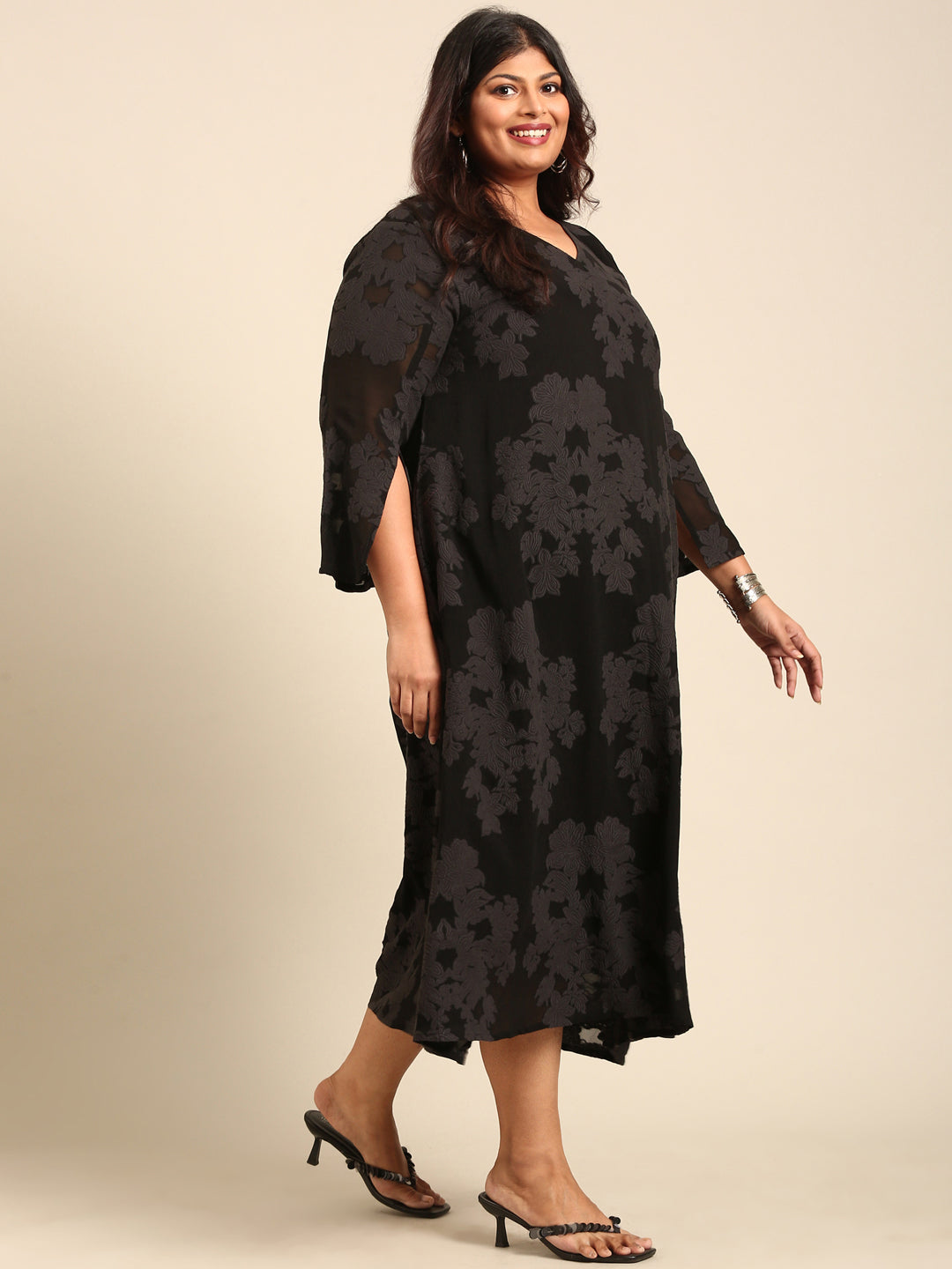 Black Floral Jacquard Maxi Dress